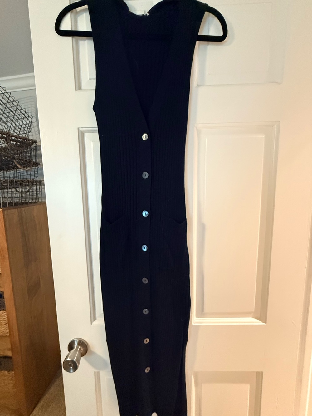 Autumn Cashmere Sleeveless Button-Front Knit Maxi Dress - navy